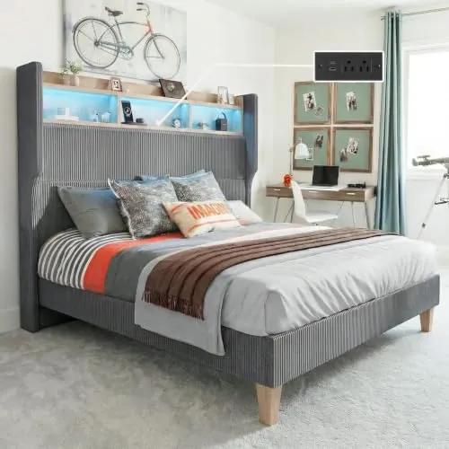 Queen Size Bed Frame with 51" Tall Headboard