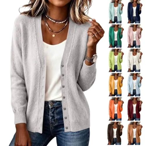 V Neck Button Up Knit Cardigan