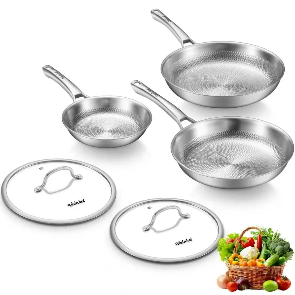 Vednhol Titanium 8" 10" & 12" Non-Toxic Skillet Set w/ 2 Lids