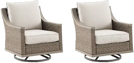 allen + roth Rosedale Set of 2 Wicker Tan Steel Frame Swivel Rocker Conversation Chair with Off-white Cushioned Seat
