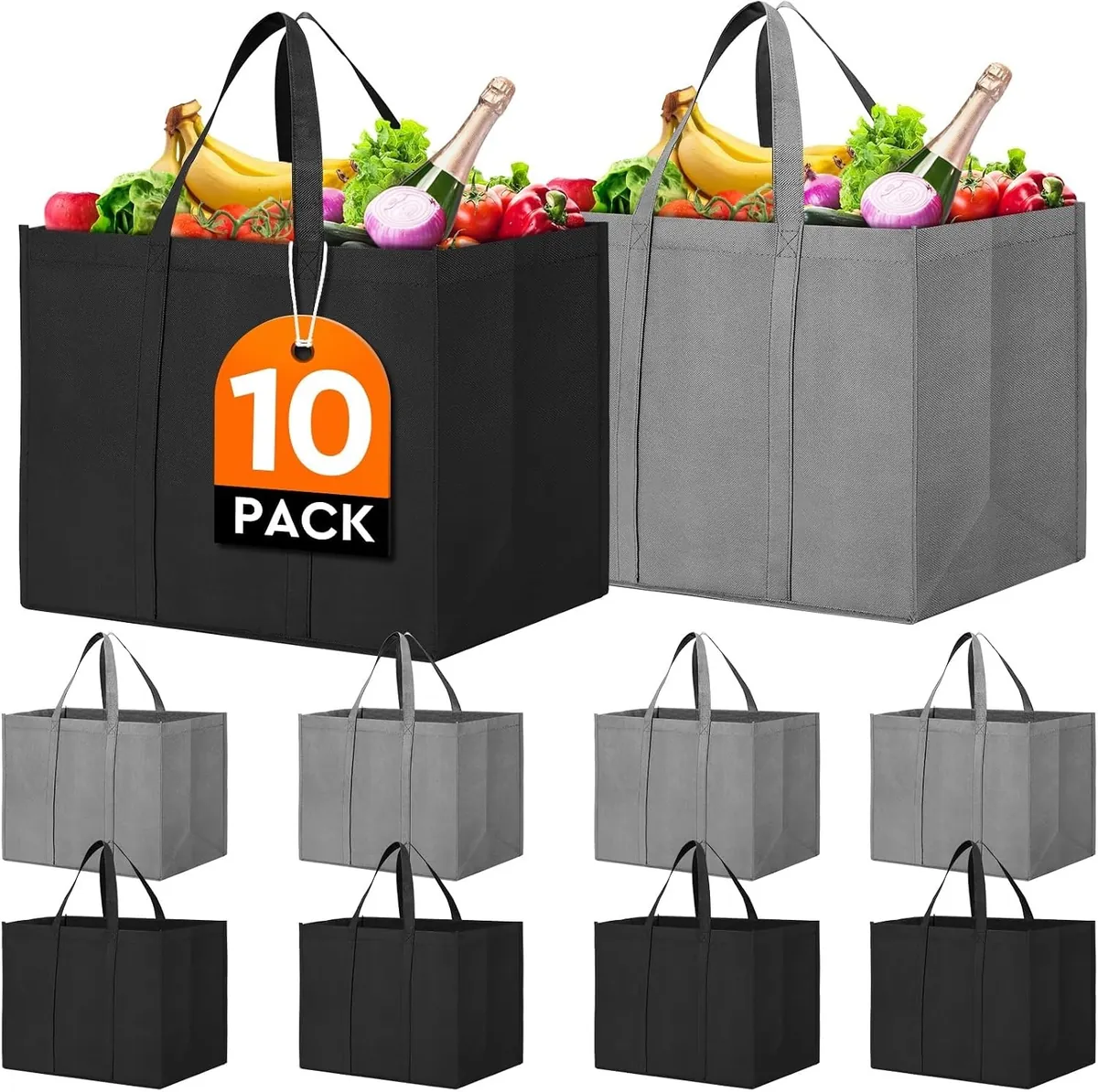 Reusable Grocery Shopping Bags 10 Pack by Wiselife