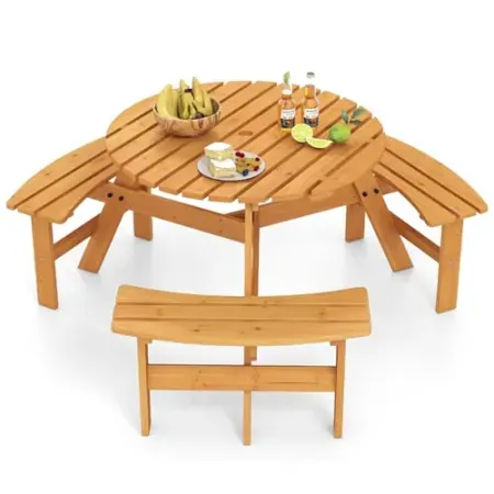 Giantex 6-Person Round Picnic Table Set with 3 Benches