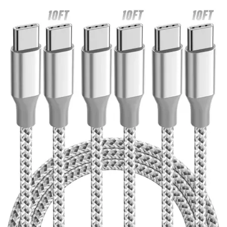 3-Pack 10' 60W KYEHD USB-C to USB-C Fast Charging Cable