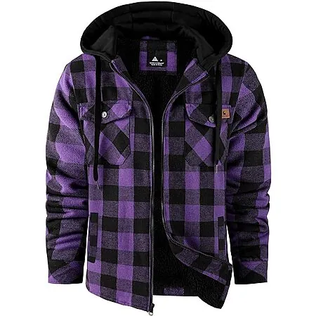 Men's Dekomere Flannel Shirt Jacket Sherpa Lined Plaid Hoodie (various)