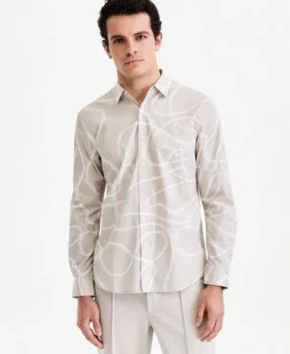 Alfani Men's Long-Sleeve Swirl Poplin Shirt Washed White