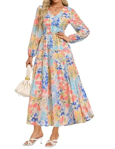 GRACE KARIN Women's Long Sleeve Floral Maxi Dress