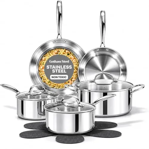 Gotham Steel 10 Pcs Tri Ply Stainless Steel Cookware Set