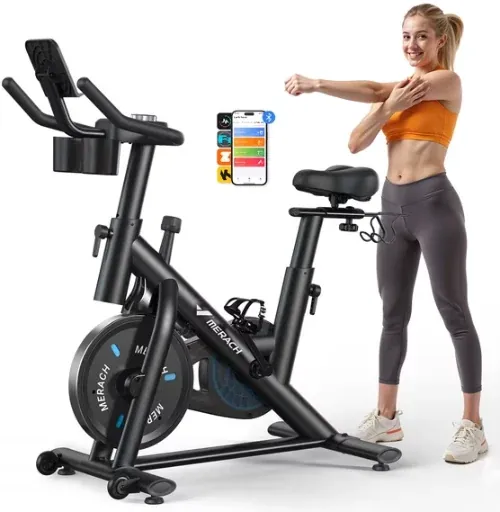 MERACH Magnetic Home Stationary Exercise Bike with Free App and Dumbbell Rack