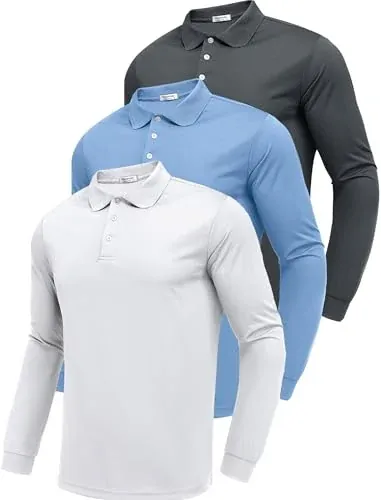 PINSPARK Men's Long Sleeve Golf Polo Shirts 3-Pack
