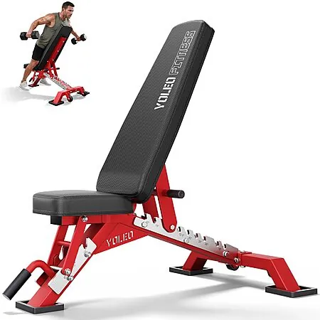 YOLEO Commercial Adjustable Weight Bench (3-Post, Incline/Flat/Decline, Red)