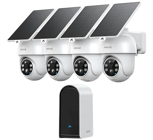 Ansque Wireless Solar-Powered Home 4-Camera Security System