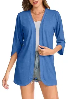 Bosmeer Lightweight 3/4 Petal Sleeve Women's Cardigan w/ Curved Hem