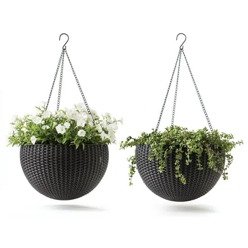 Keter Resin Rattan Set of 2 Round Hanging Planter Baskets