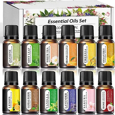 12-Pk 10ml Gihen Essential Oils Variety Set for Diffusers & Aromatherapy