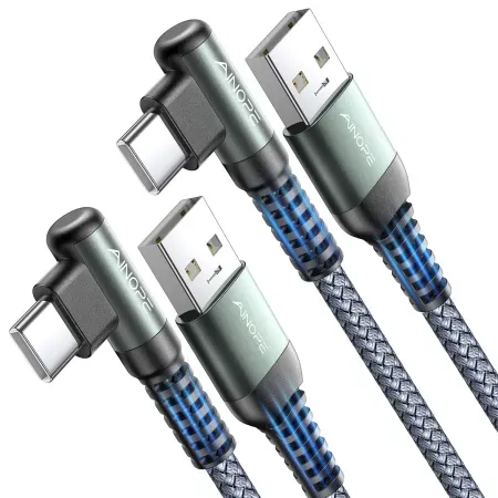 2-Pack AINOPE 3.3' USB-A to Right Angle USB-C 3.1A Fast Charging Cable