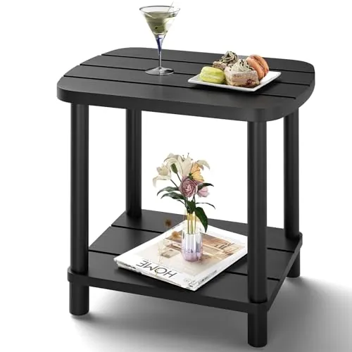 Lejaneoye 16" 2-Tier Small Bamboo Outdoor Oval Side Table