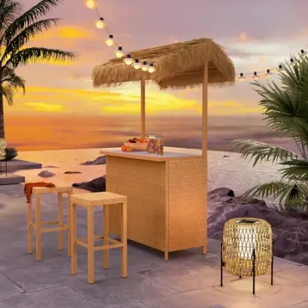 Grand Patio 3-Piece Outdoor Tiki Bar Set w/ Ceramic Top