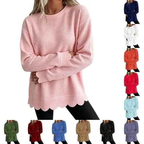 Scallop Waffle Knit Sweatshirt