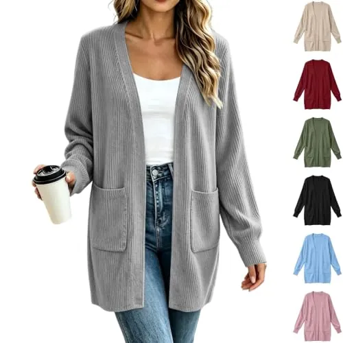 Open Front Long Sleeve Knit Sweater Cardigan with Pockets