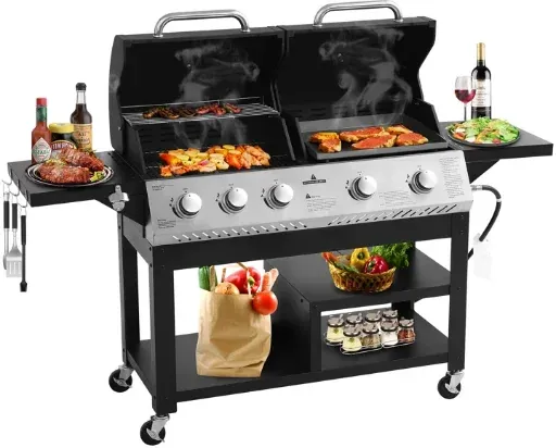Tphork 5-Burner Propane Gas Grill with Porcelain-Enameled Cast Iron Grate, 54,000 BTU