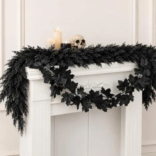 2-Pack 6' Watayo Black Halloween Cedar Garland & Maple Leaf Vine Set