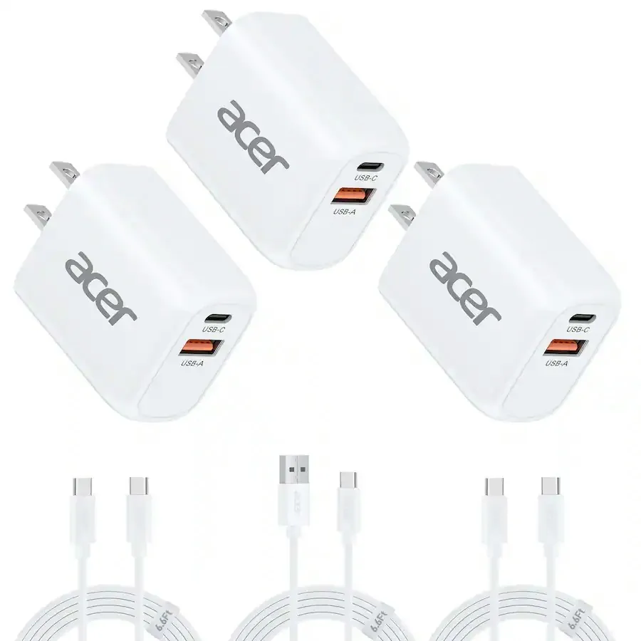 Acer 20W Dual USB-C Charger Block & Cable 3-Pack