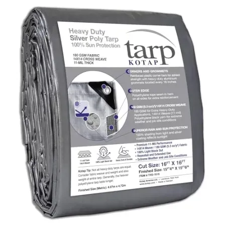 KOTAP 16' x 16' Heavy-Duty Silver Tarp (11mil Thick)