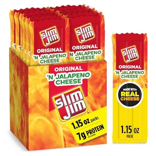 Slim Jim Meat Jerky Sticks & Jalapeño Cheese 14-Count