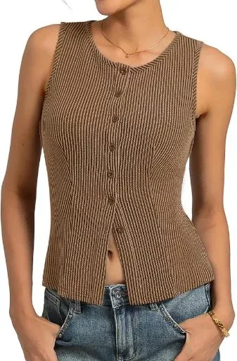 Kate Kasin Women Summer Going Out Button Up Tank Tops