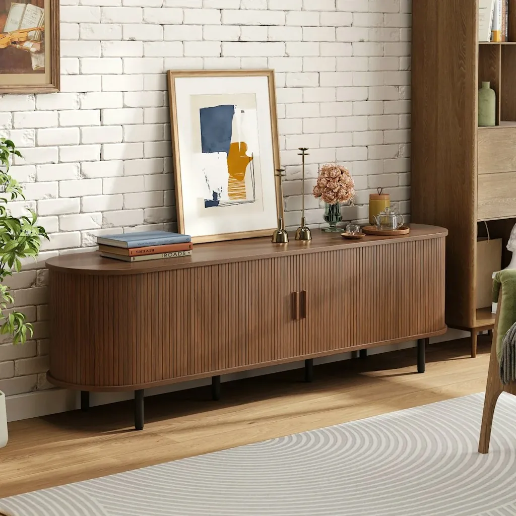 Ebern Designs Jalonda Modern Wood TV Stand w/ Storage & Shelves