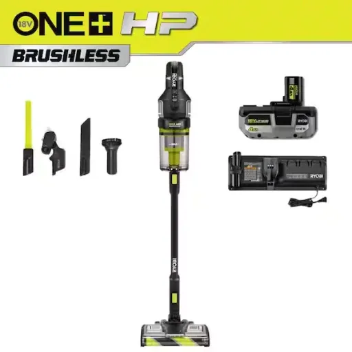 RYOBI ONE+ HP 18V Cordless Advanced WHISPER Series Stick Vacuum Kit with 4.0 Ah Battery
