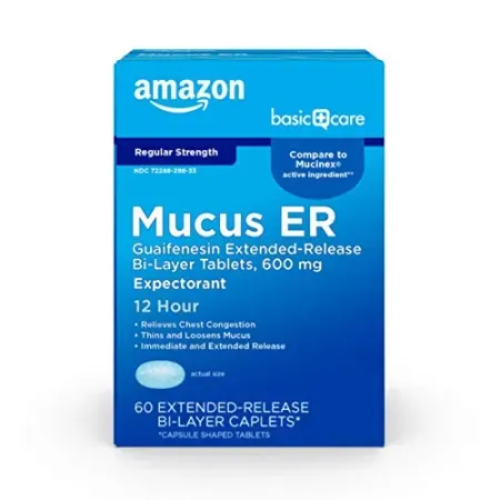 60ct Amazon Basic Care Cough and Mucus 12-Hour Relief Tablets