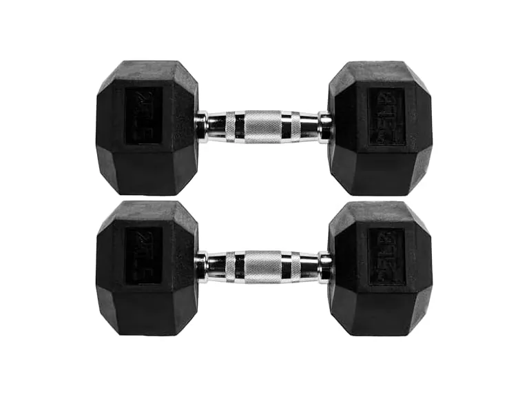 Fitvids Rubber Encased Hex Dumbbell 25LB Pair