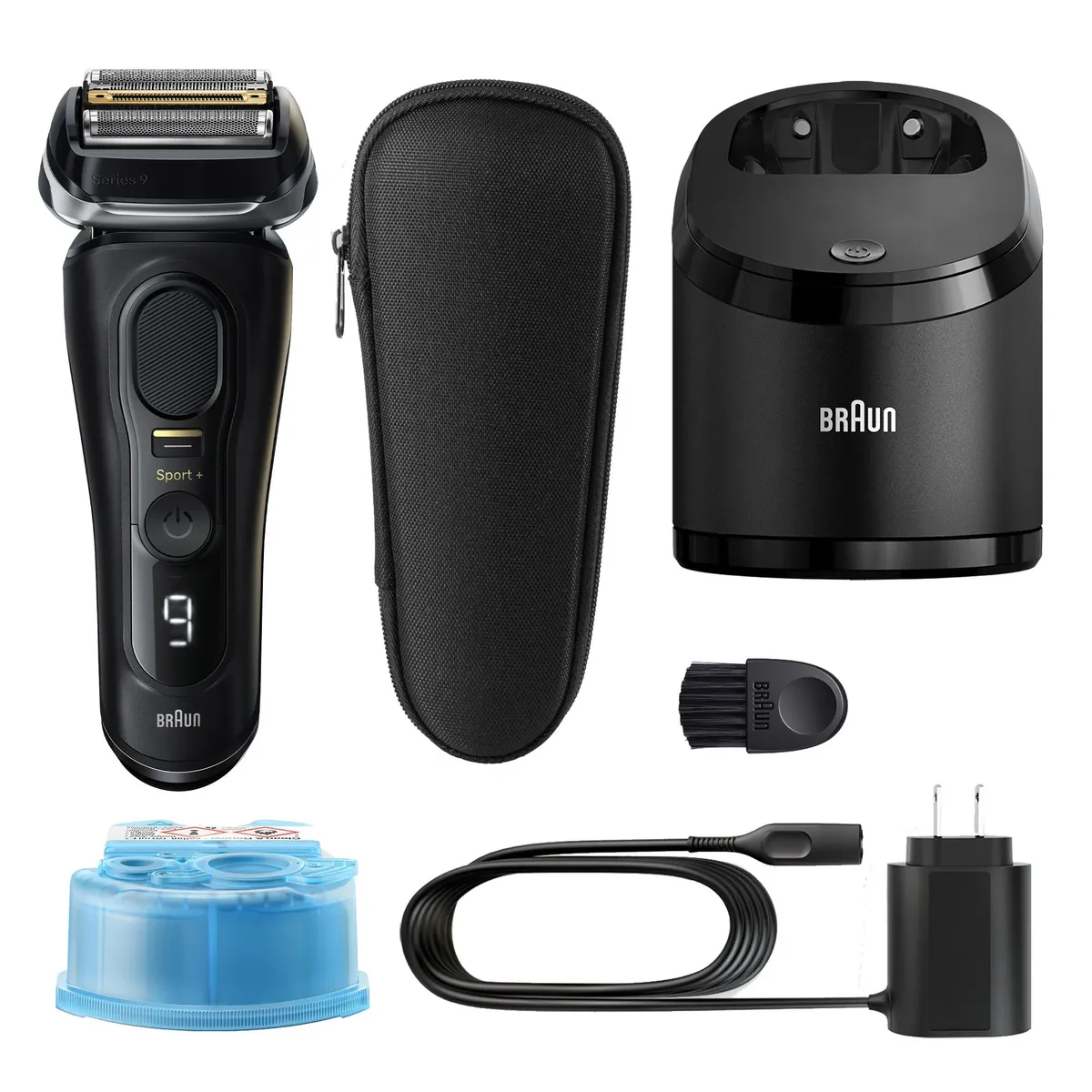 Braun Series 9 Sport+ Electric Shaver with Clean and Charge Station and Travel Case