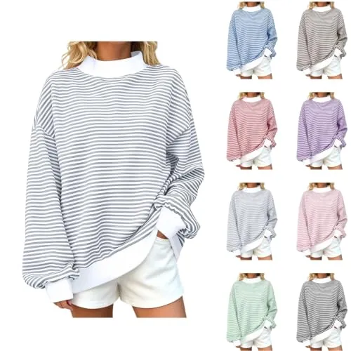 Women Plus Size Knit Striped Sweatshirt