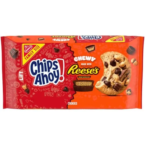 CHIPS AHOY! Chewy Cookies with Reese's Peanut Butter Cups, 14.25 oz | Fudgy Chocolate Chip Cookies, Family Size, Certified Kosher
