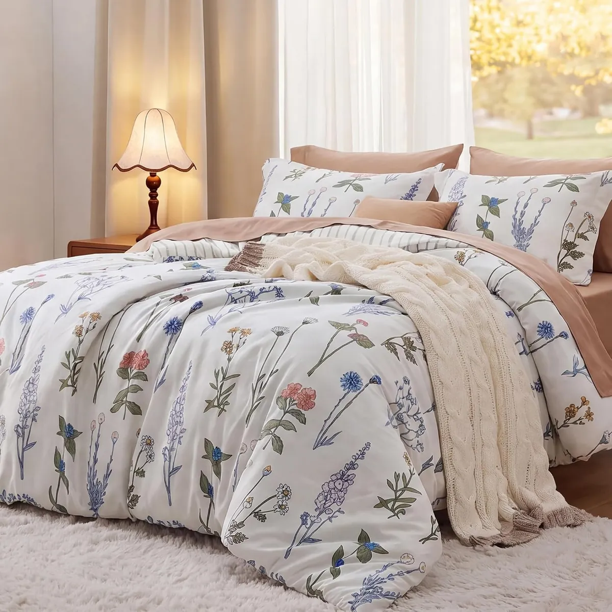 Bedsure Floral Comforter Set Cute Queen Bedding Set