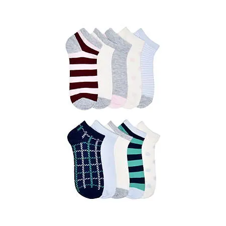 10-Pk Women's No Boundaries Low Cut Socks in 4-10 Size (various styles)