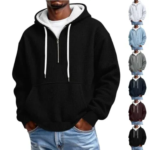 Men's Quarter Zip Hoodie Waffle Knit