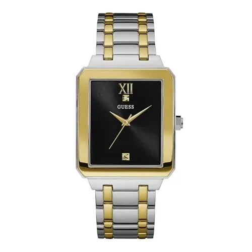 Guess Men's 35mm Watch Two-Tone Stainless Steel Strap Black Dial Two-Tone Case
