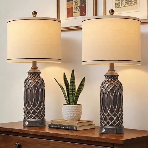 WIHTU 26.5” Black-Gold Resin Table Lamps 2-Pack