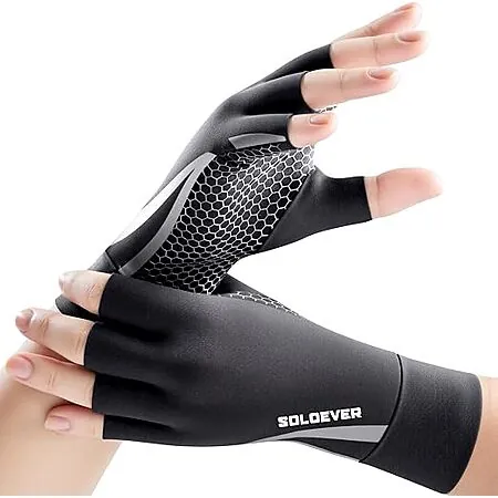 SOLOEVER Copper-Infused Fingerless Compression Arthritis Gloves w/ Non-Slip Grip