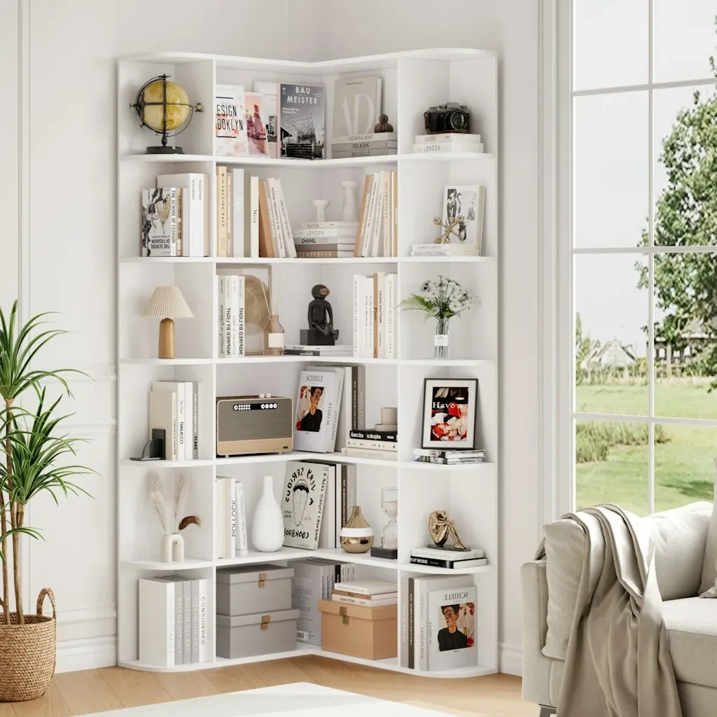 Ebern Designs 73.9" H Corner Bookcase 6 Tier L-Shaped Bookshelf