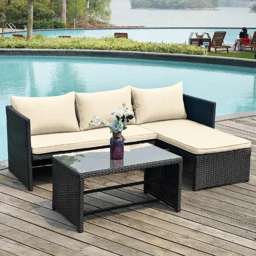3-Piece Ebern Designs Patio Conversation Sofa Seating Group w/ Cushions