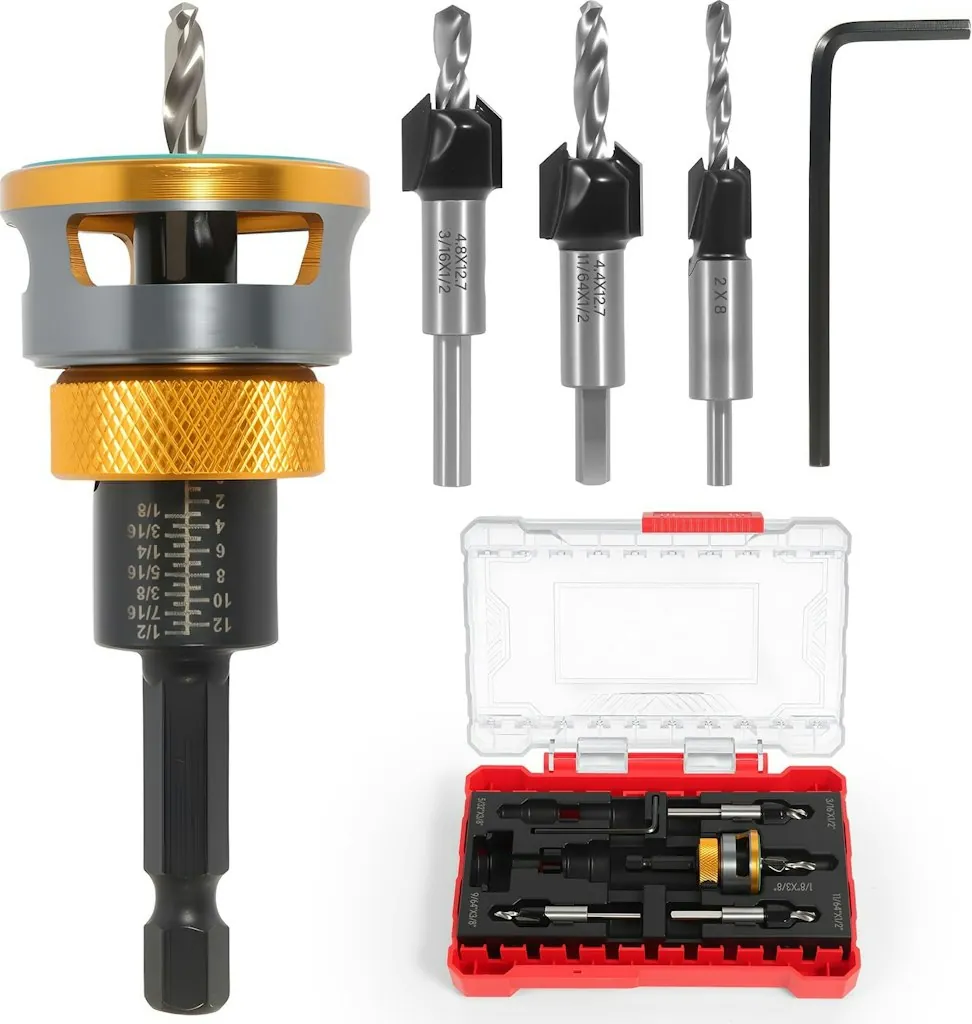 Lizekm Countersink Drill Bit Set w/ Depth Stop