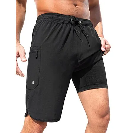 SILKWORLD Men's 9" Swim Trunks w/ Compression Liner & Zipper Pockets (various)