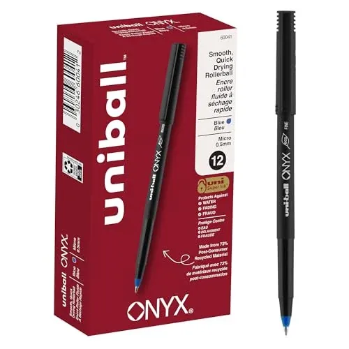 Uniball Onyx Rollerball Pens, Micro Point (0.5mm), Blue