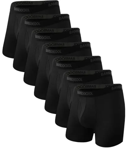 BAMBOO COOL Men's Underwear Breathable Boxer Briefs with Fly Moisture-Wicking Lightweight Underwear 7-Pack