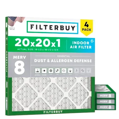 Filterbuy 20x20x1 Air Filter MERV 8 Dust & Allergy Defense (4-Pack)
