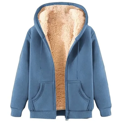 Full Zip Up Fleece-lined Hoodies with Pocket